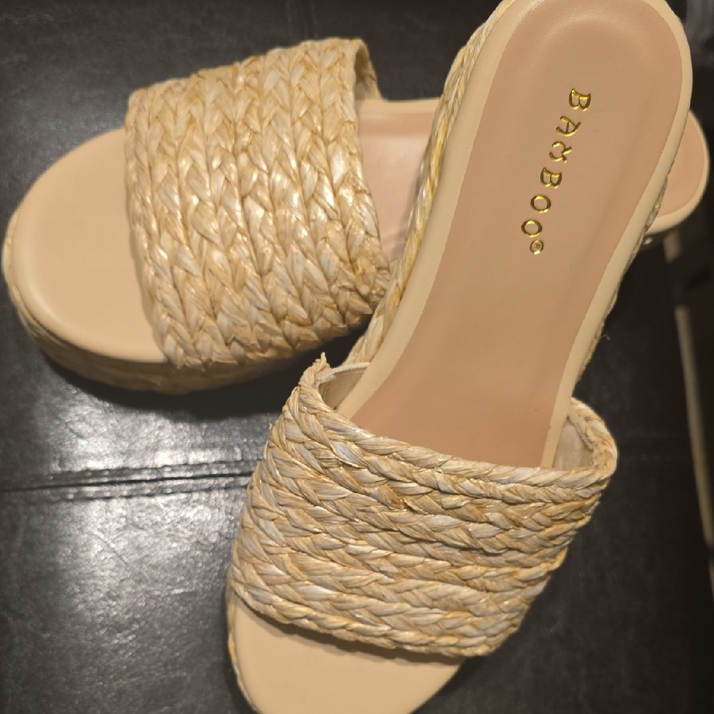 BAMBOO Women's Cream Woven Espadrille Slides